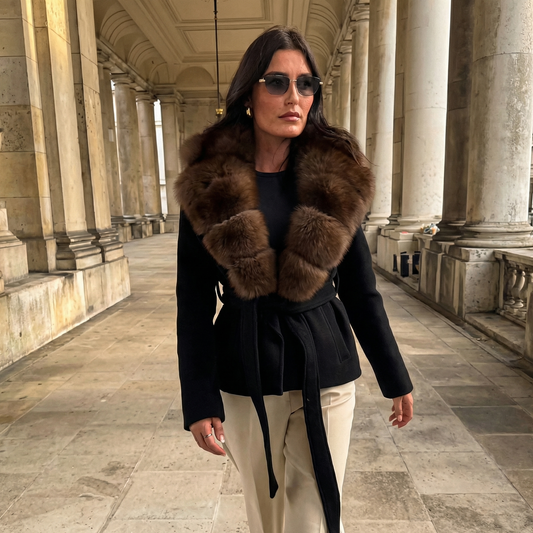 Women's Wool Blend Faux-Fur Collar Elegant Wrap Winter Coat Edenforth