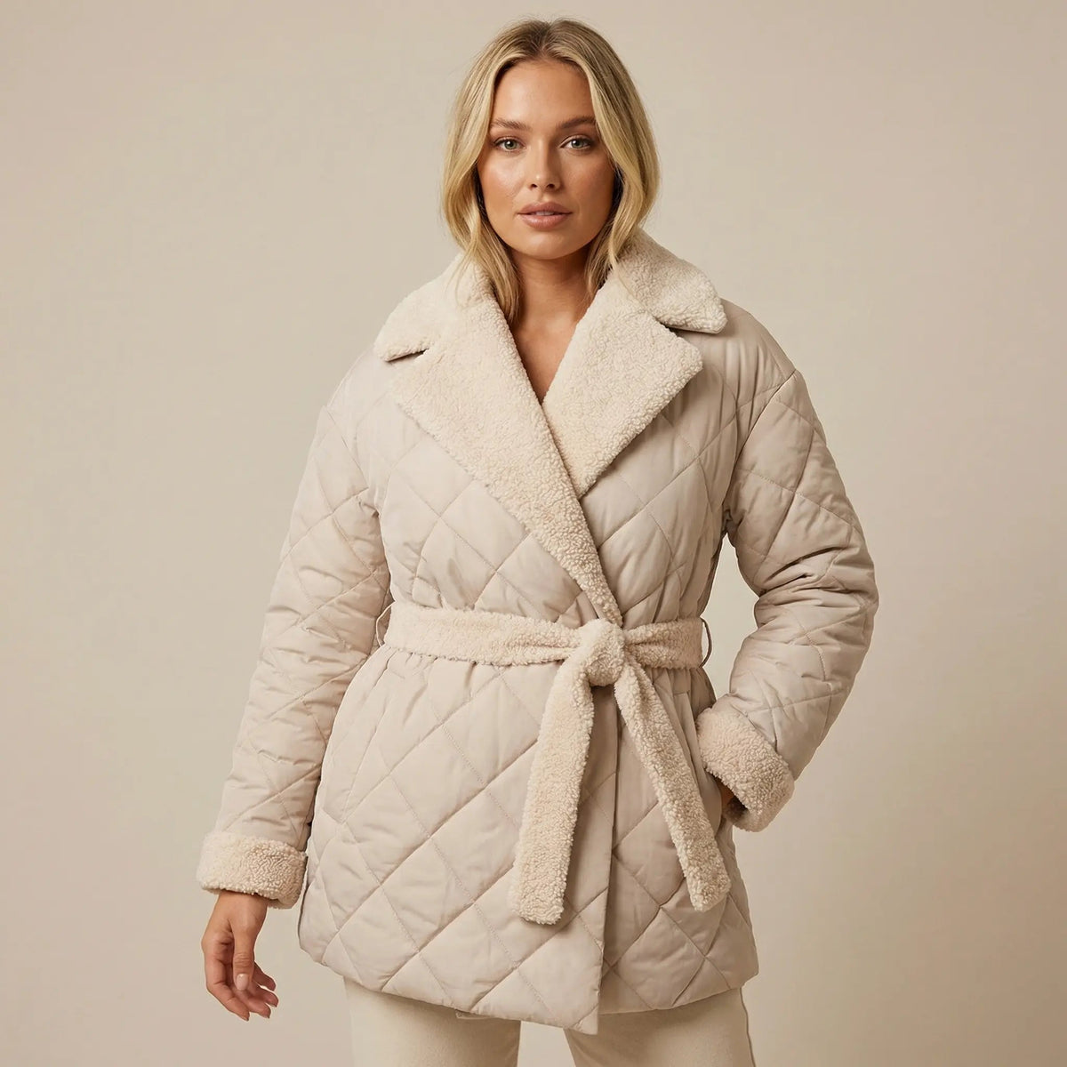 Women's Quilted Belted Wrap Puffer Winter Coat Edenforth