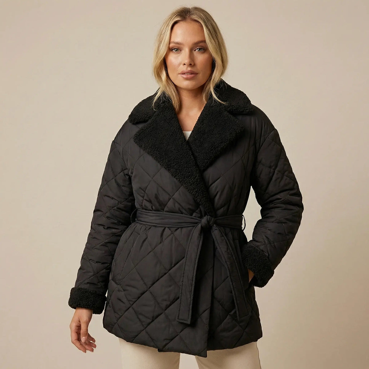 Women's Quilted Belted Wrap Puffer Winter Coat Edenforth