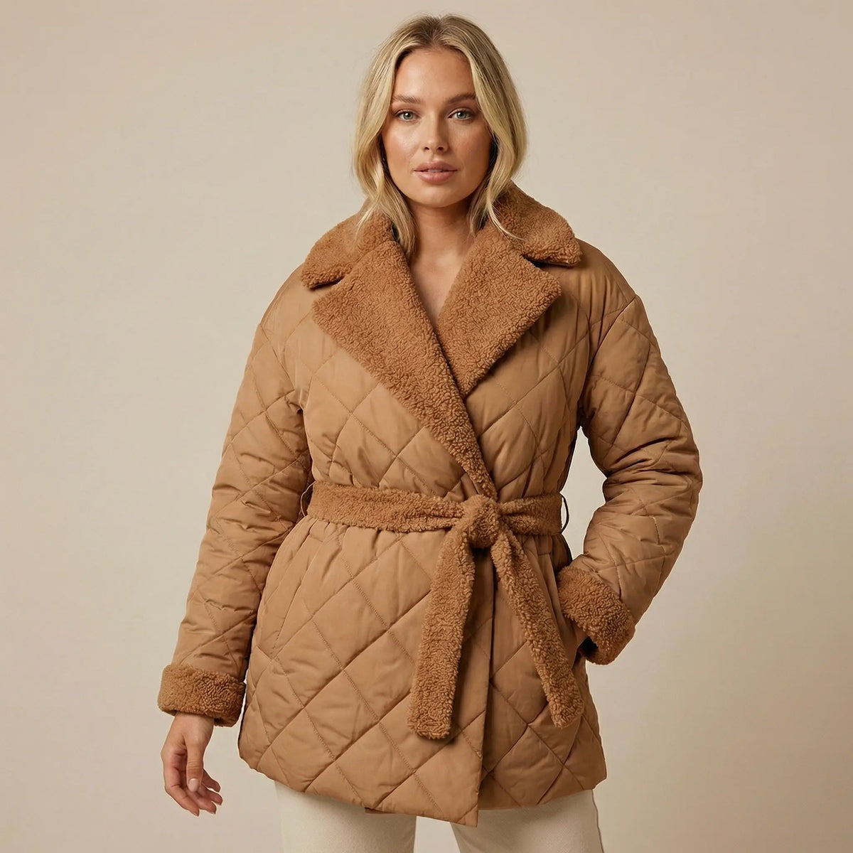 Women's Quilted Belted Wrap Puffer Winter Coat Edenforth