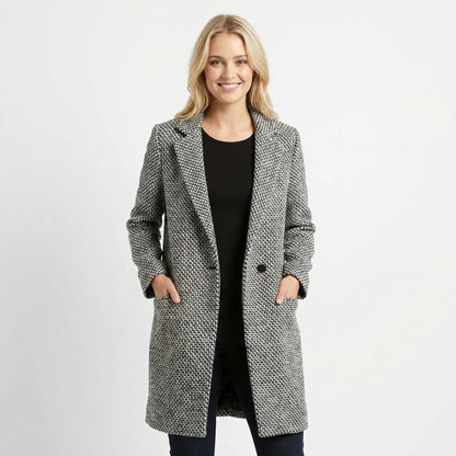 Women's Houndstooth Tailored Long Wool Blend Overcoat Edenforth