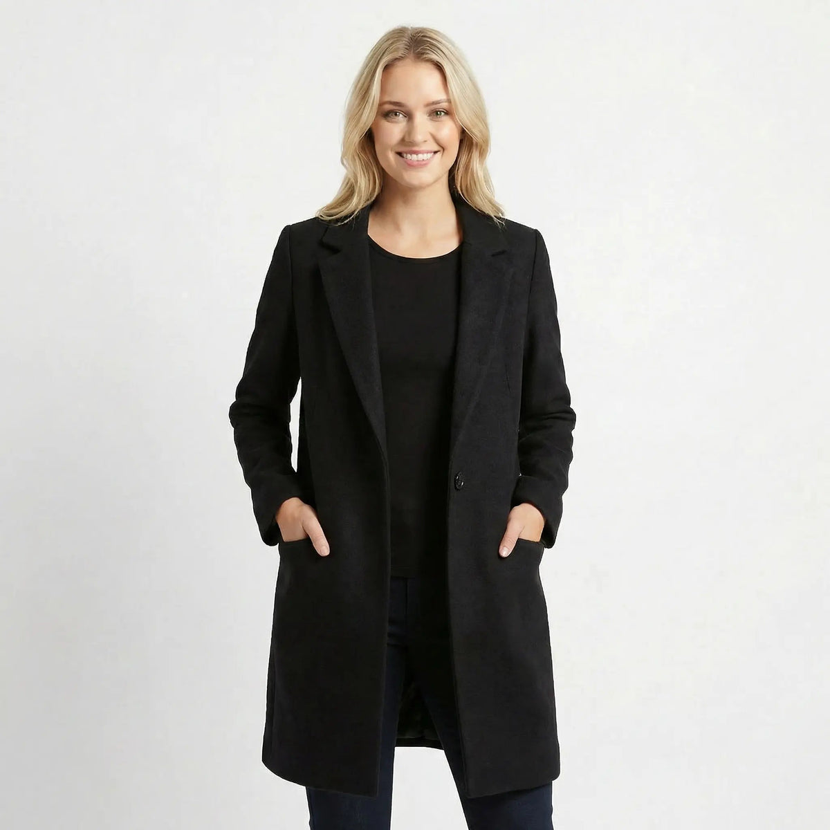 Women's Houndstooth Tailored Long Wool Blend Overcoat Edenforth