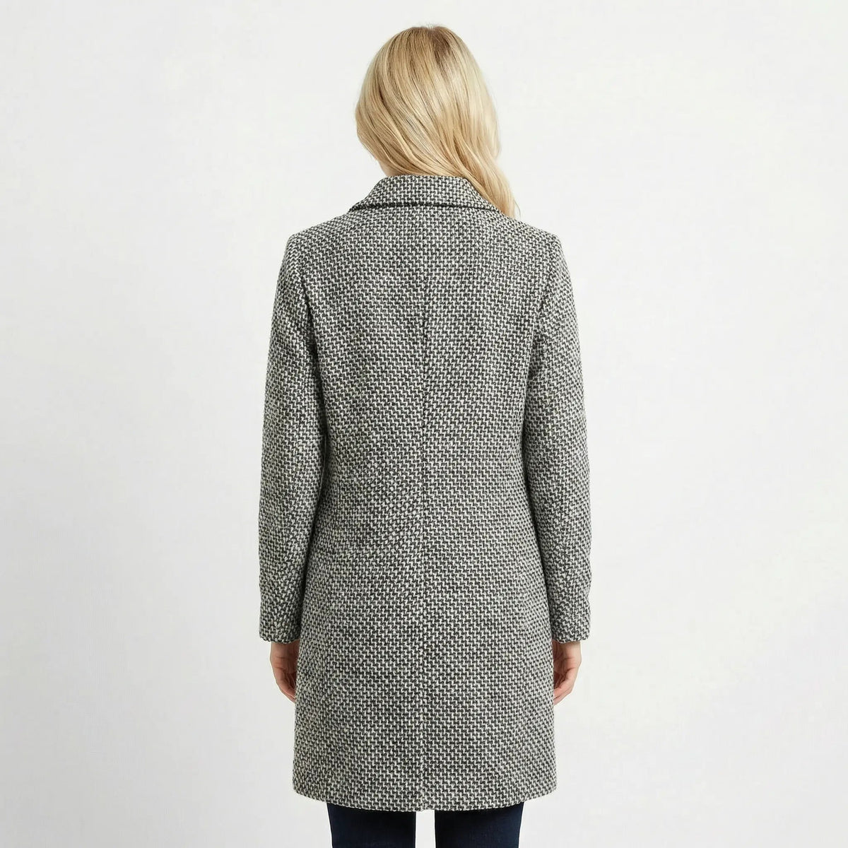 Women's Houndstooth Tailored Long Wool Blend Overcoat Edenforth