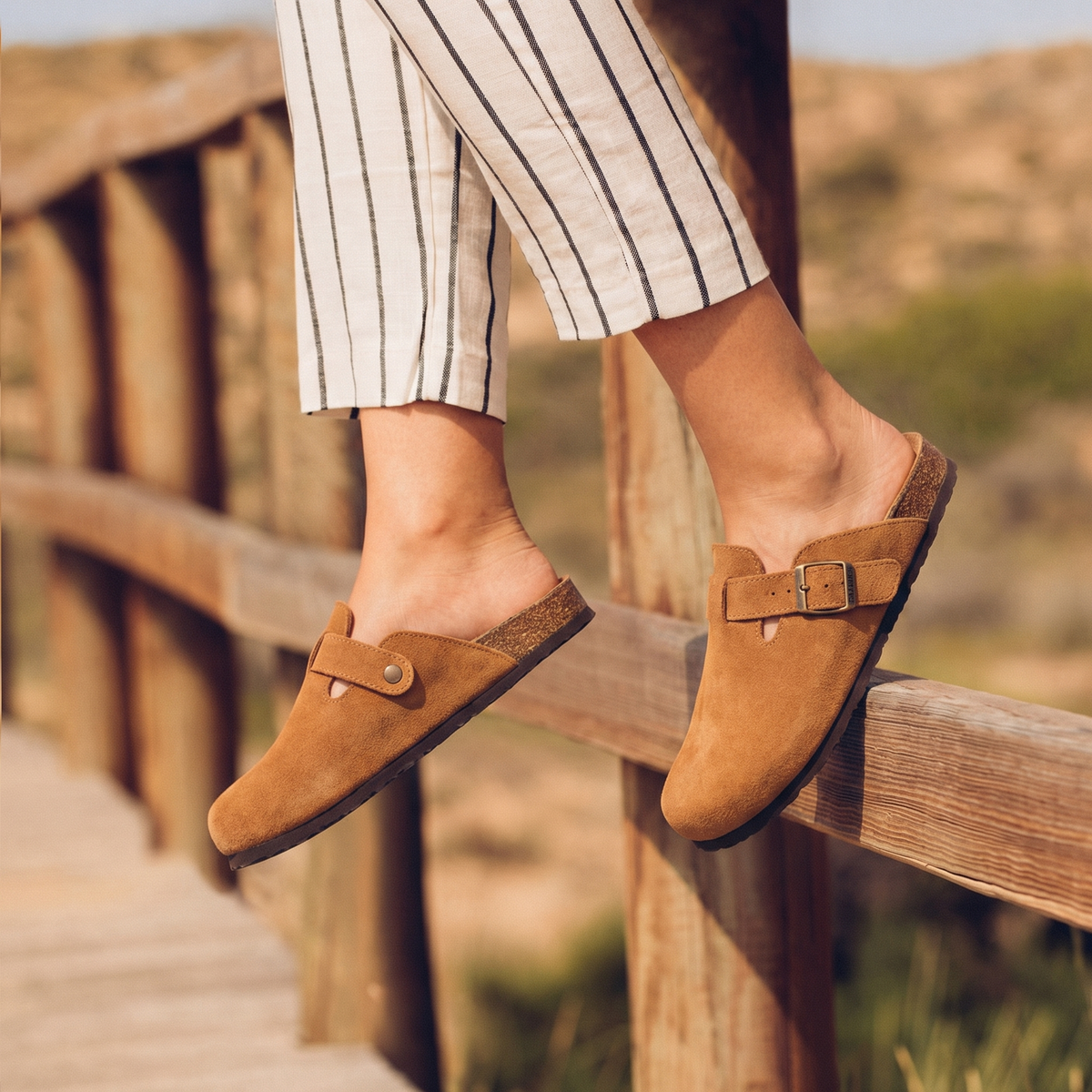 Women's Suede Buckle Slip-On Mule Clogs Edenforth