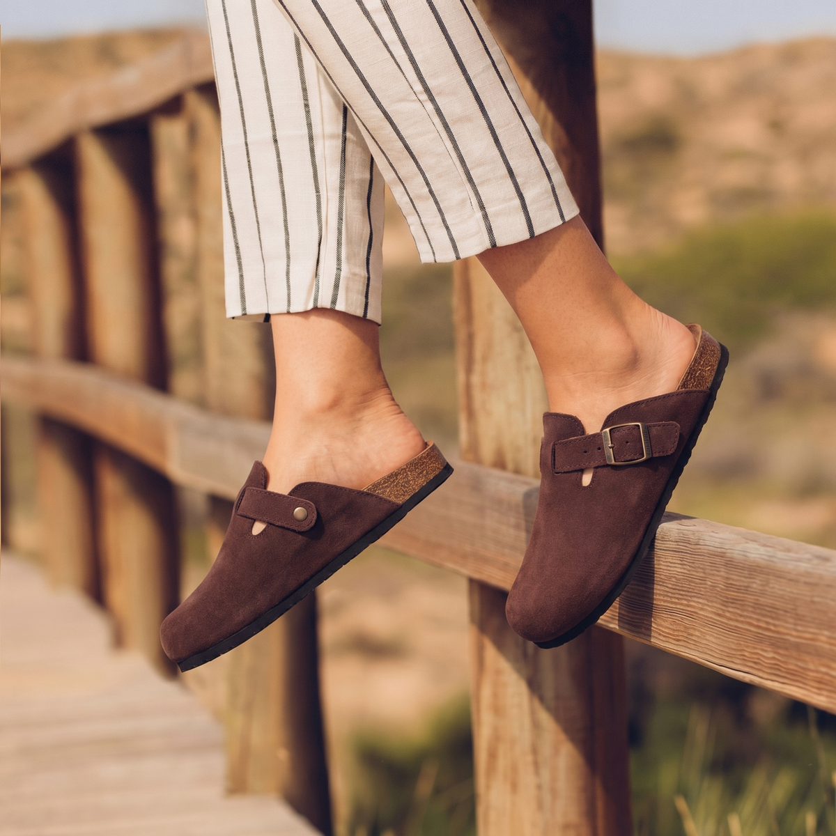 Women's Suede Buckle Slip-On Mule Clogs Edenforth