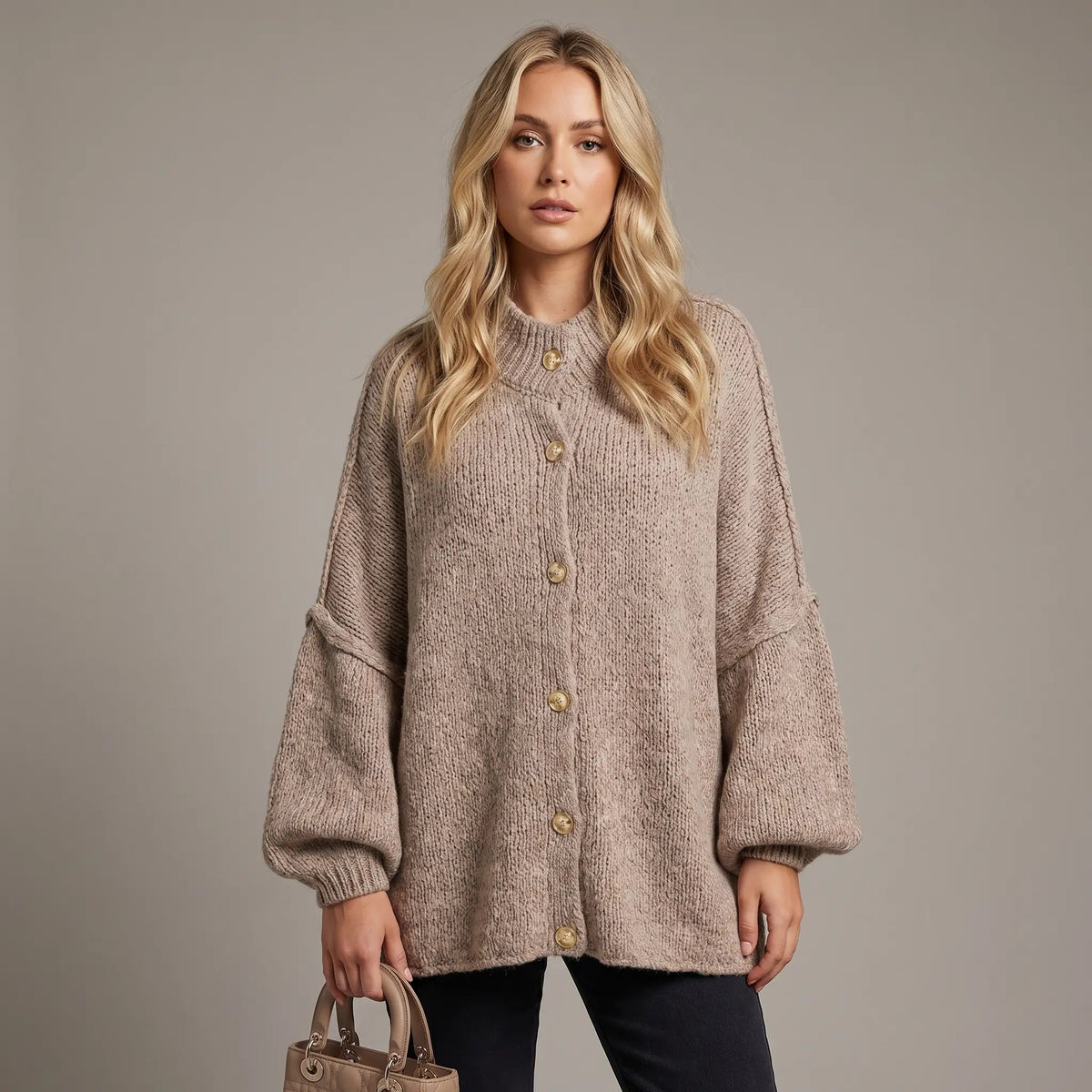 Women's Dolman Sleeve Chunky Knit Button-Up Winter Cardigan Edenforth