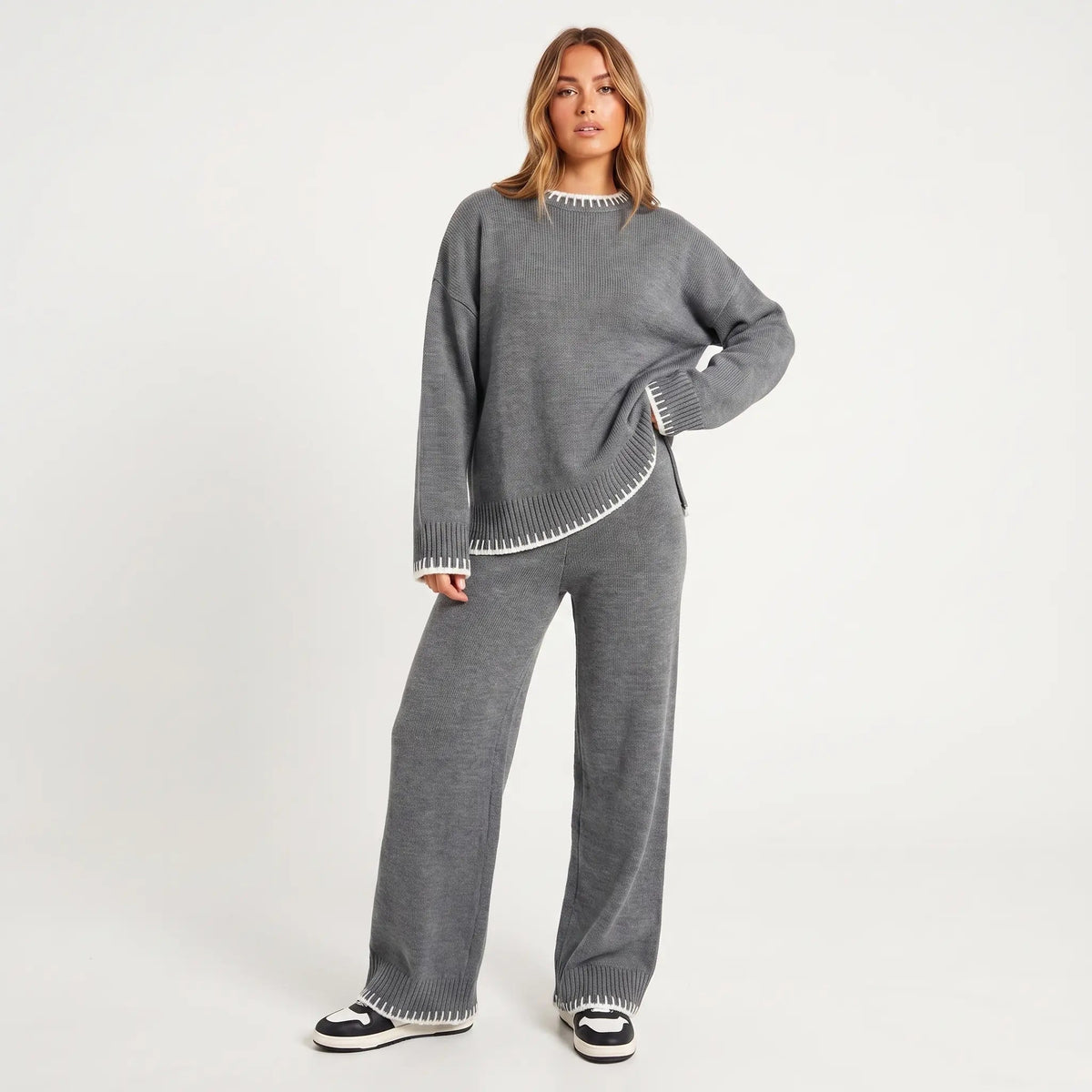 Women's Knit Two-Piece Set Oversized Sweater and Wide-Leg Pants Co-ord Edenforth