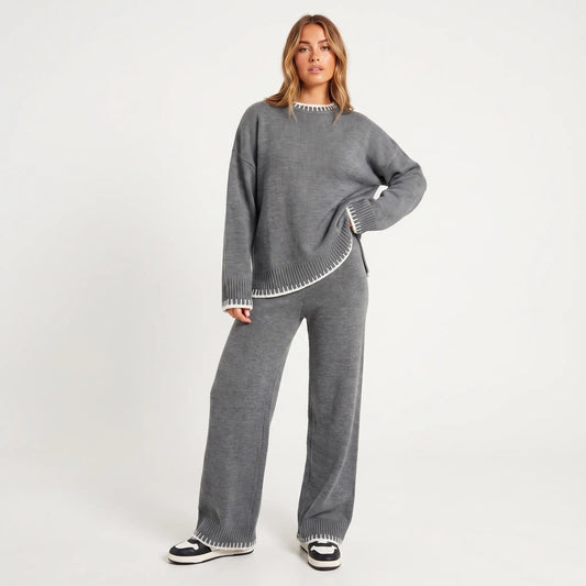 Women's Knit Two-Piece Set Oversized Sweater and Wide-Leg Pants Co-ord Edenforth