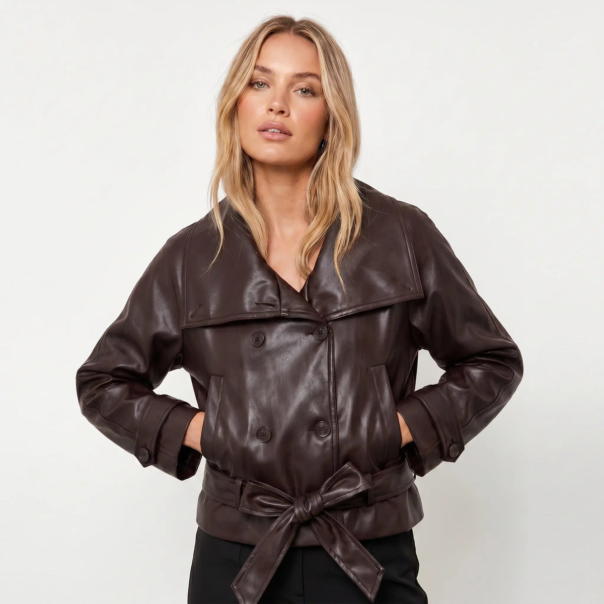 Women's Oversized Cropped Faux Leather Moto Biker Fall Jacket Edenforth