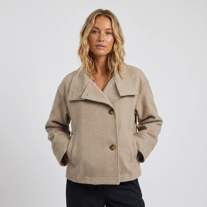 Women's Wool Blend Oversized Short Double-Breasted Peacoat Edenforth