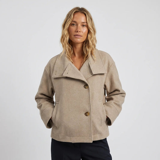Women's Wool Blend Oversized Short Double-Breasted Peacoat Edenforth