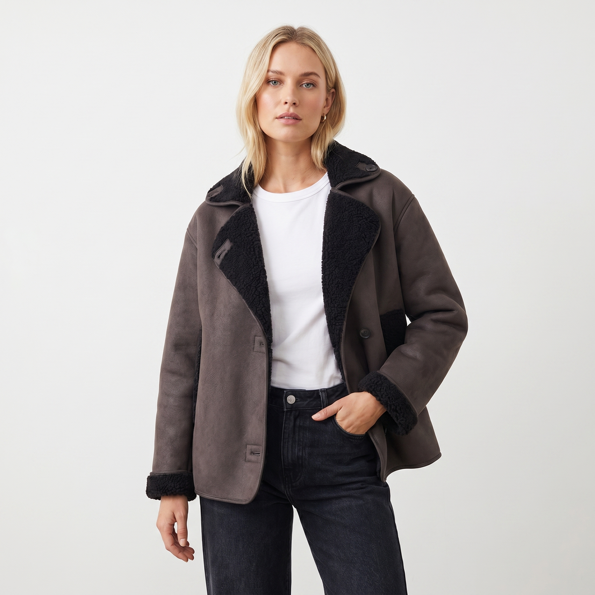 Women's Faux Leather Jacket Oversized Fur Lined Fall Coat Edenforth