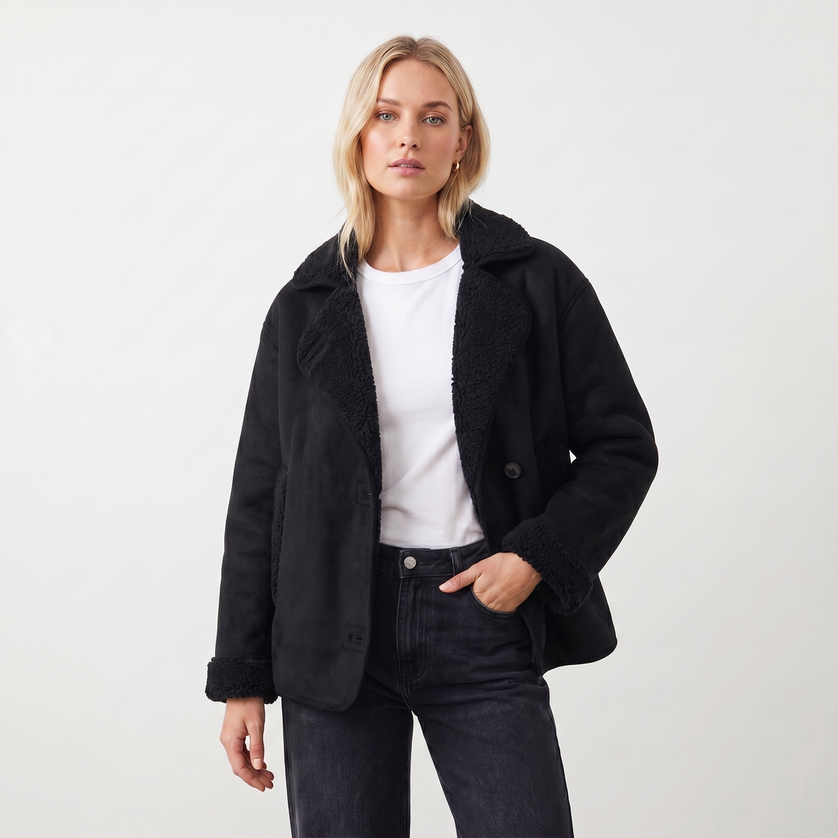 Women's Faux Leather Jacket Oversized Fur Lined Fall Coat Edenforth