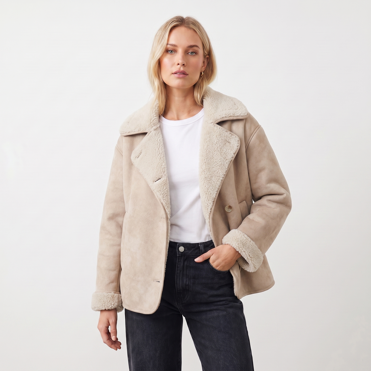 Women's Faux Leather Jacket Oversized Fur Lined Fall Coat Edenforth