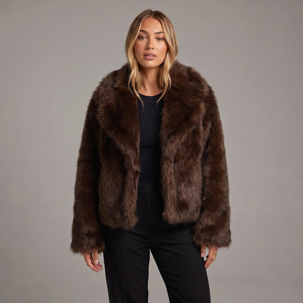 Women's Faux-Fur Coat Oversized Winter Jacket Wide Lapel Edenforth