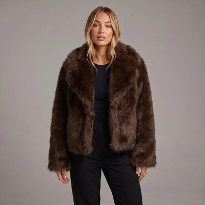 Women's Faux-Fur Coat Oversized Winter Jacket Wide Lapel Edenforth