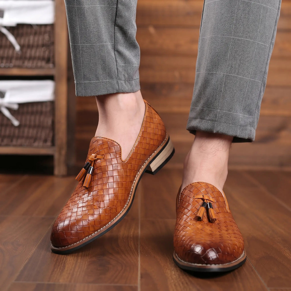 Men's Woven Leather Slip-On Loafer Shoes Edenforth
