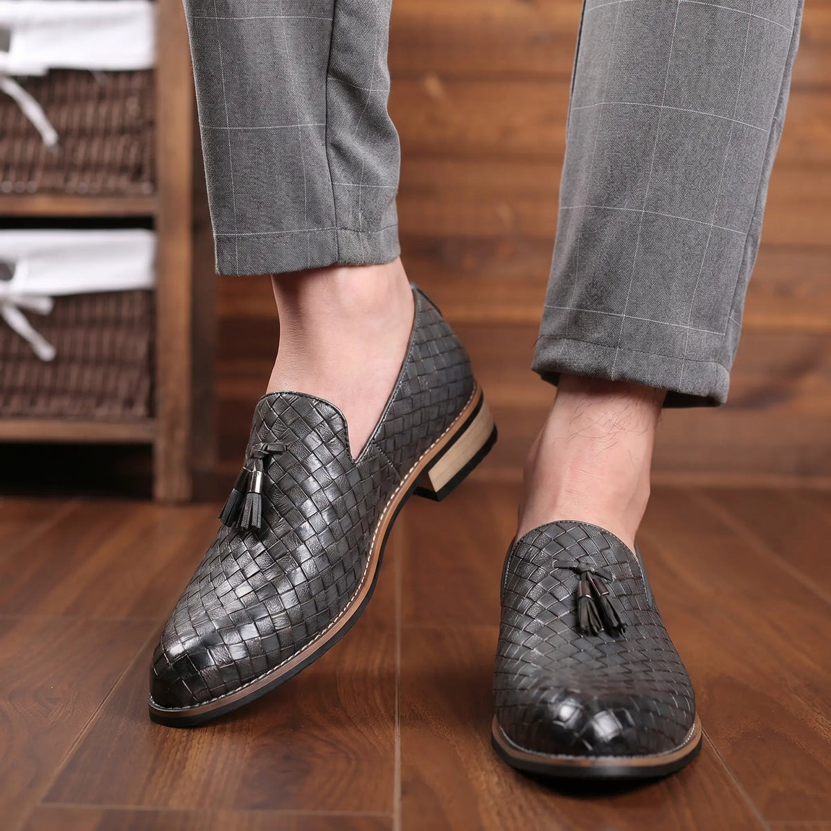 Men's Woven Leather Slip-On Loafer Shoes Edenforth