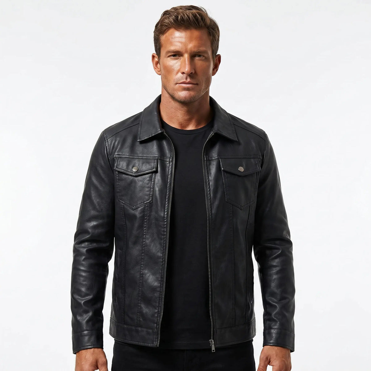 Men's Slim-Fit Leather Fall Jacket Edenforth
