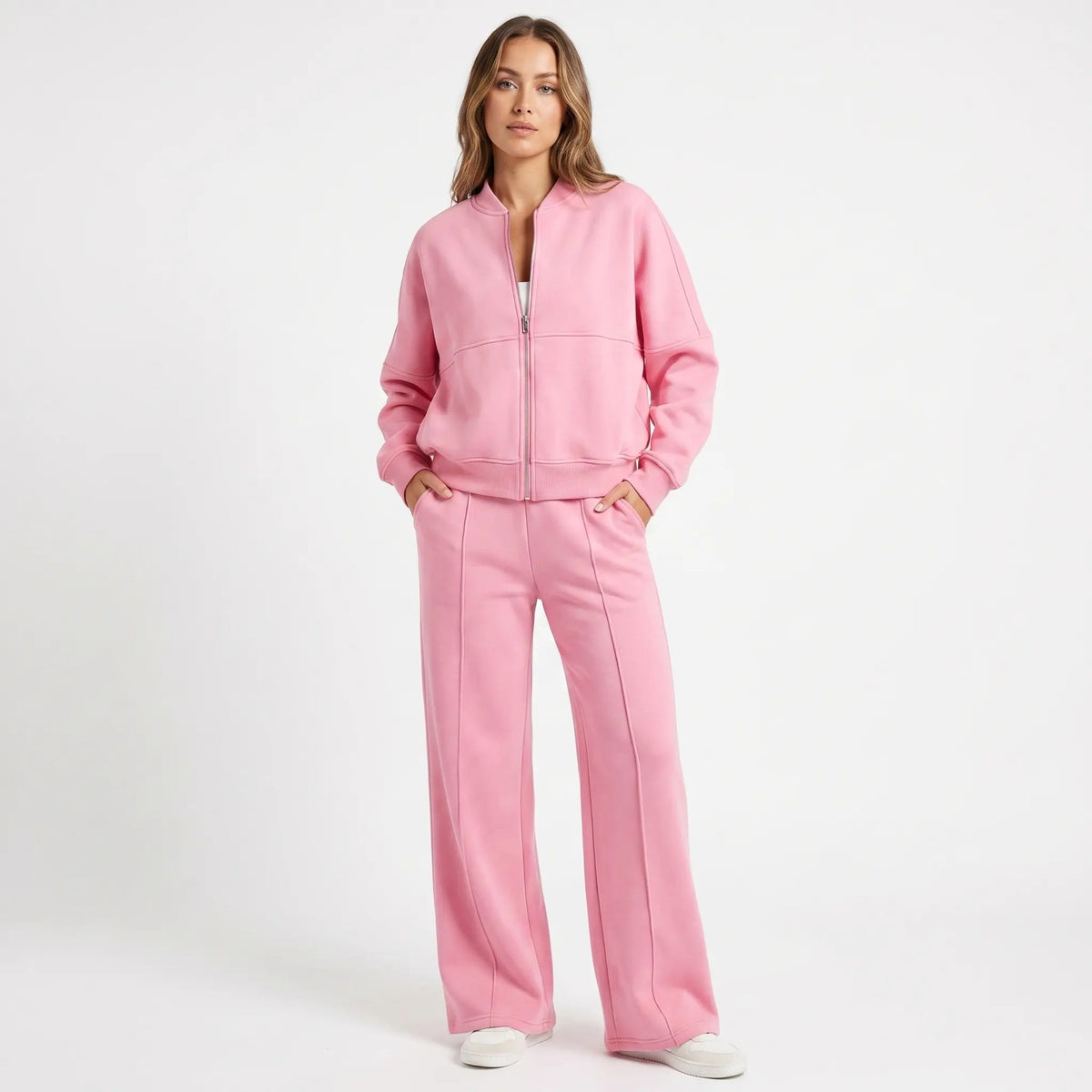 Women's Two-Piece Zip-Up Jacket and Wide-Leg Pants Set Edenforth