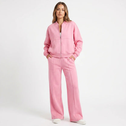 Women's Two-Piece Zip-Up Jacket and Wide-Leg Pants Set Edenforth