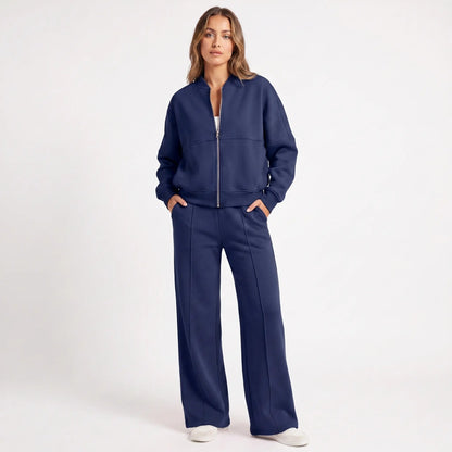 Women's Two-Piece Zip-Up Jacket and Wide-Leg Pants Set Edenforth