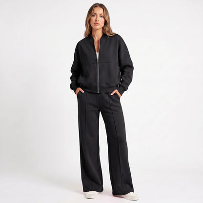Women's Two-Piece Zip-Up Jacket and Wide-Leg Pants Set Edenforth