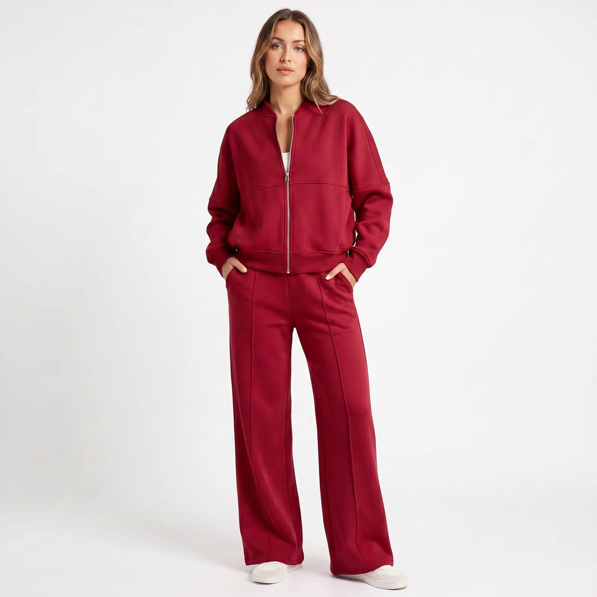 Women's Two-Piece Zip-Up Jacket and Wide-Leg Pants Set Edenforth