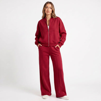 Women's Two-Piece Zip-Up Jacket and Wide-Leg Pants Set Edenforth