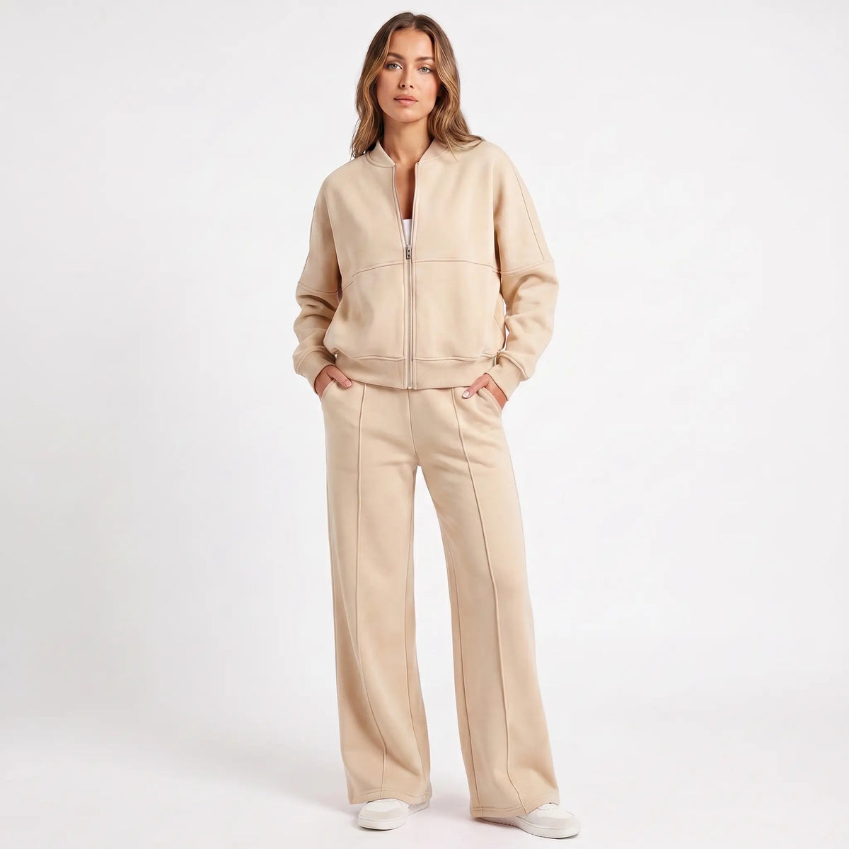 Women's Two-Piece Zip-Up Jacket and Wide-Leg Pants Set Edenforth