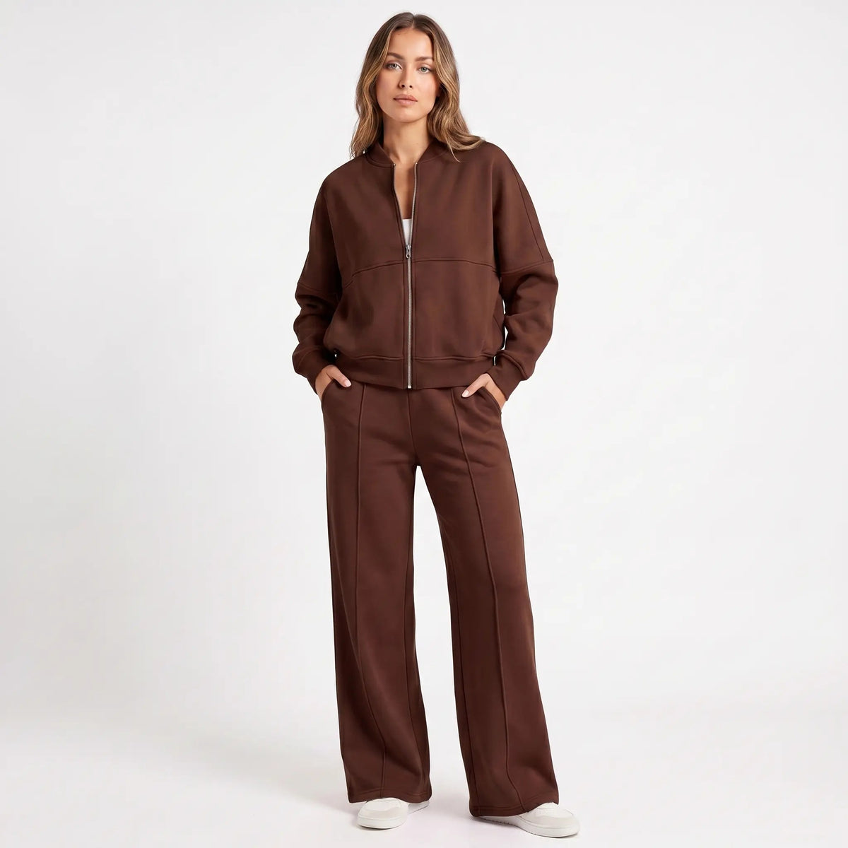Women's Two-Piece Zip-Up Jacket and Wide-Leg Pants Set Edenforth
