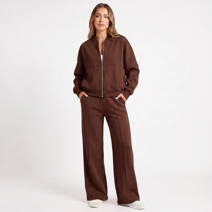 Women's Two-Piece Zip-Up Jacket and Wide-Leg Pants Set Edenforth