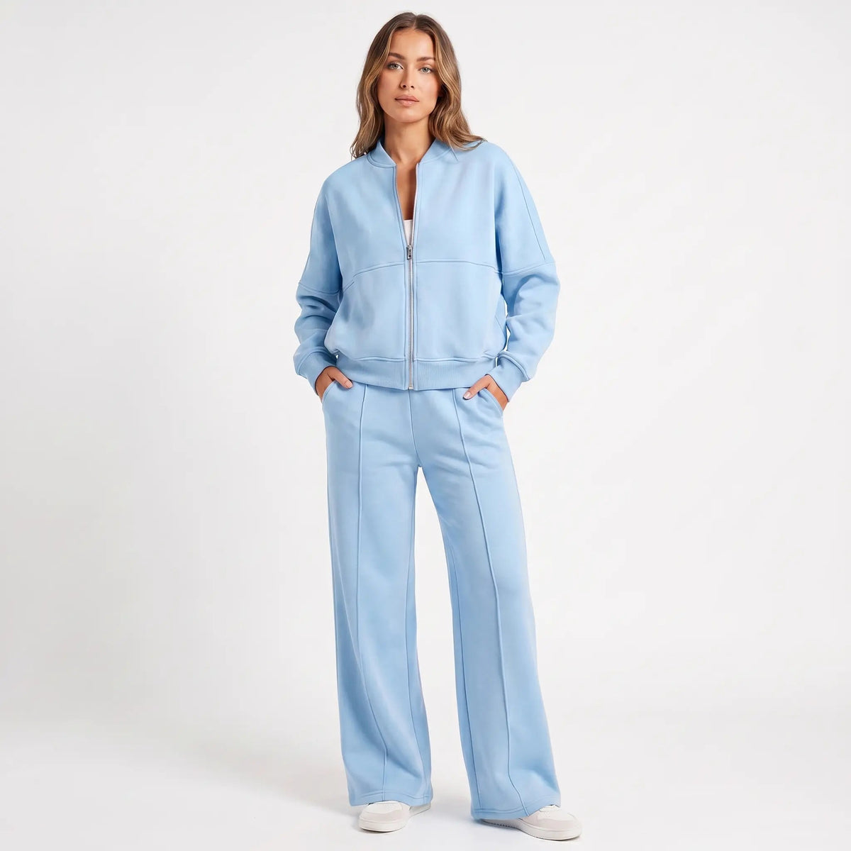 Women's Two-Piece Zip-Up Jacket and Wide-Leg Pants Set Edenforth