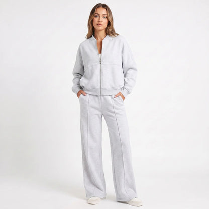 Women's Two-Piece Zip-Up Jacket and Wide-Leg Pants Set Edenforth