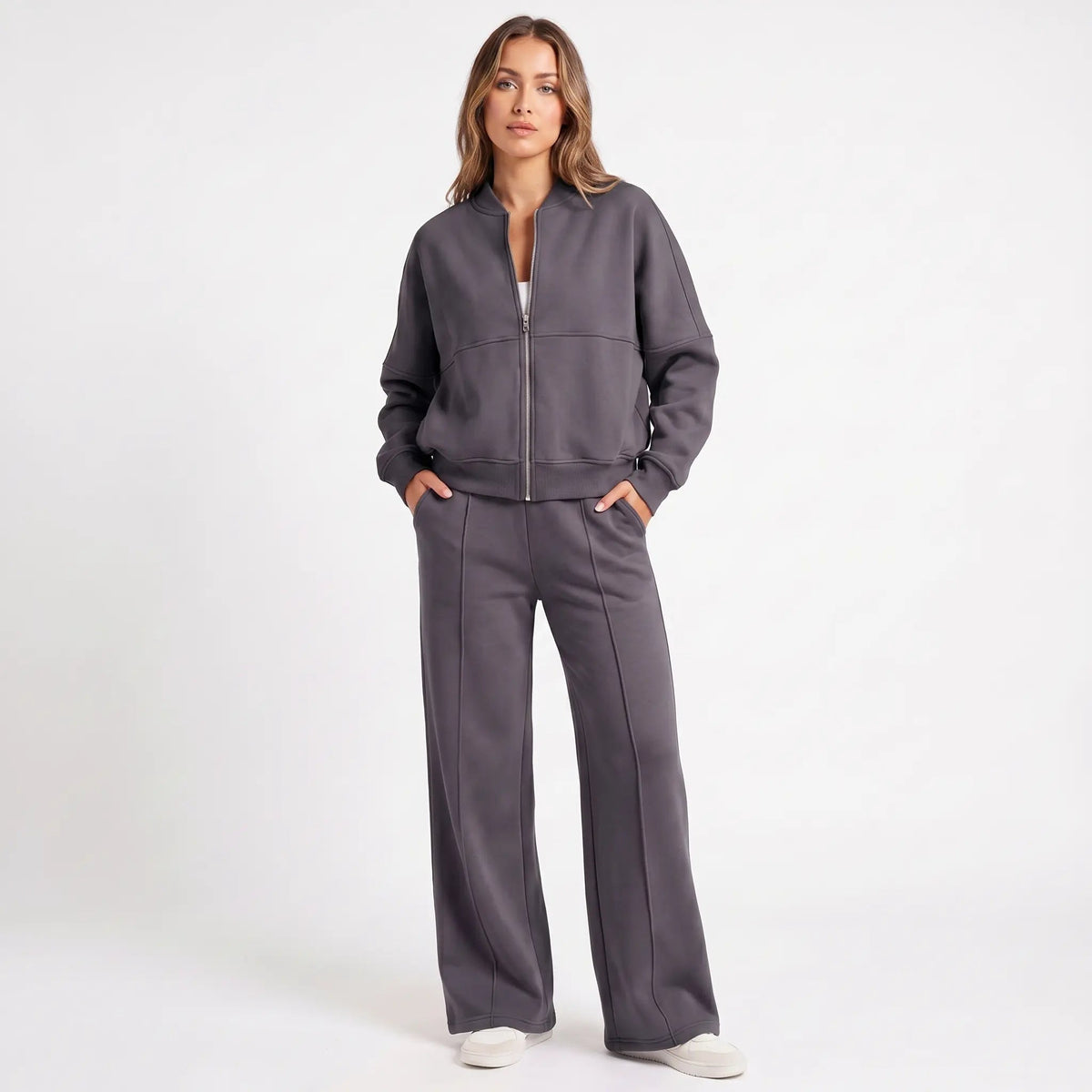 Women's Two-Piece Zip-Up Jacket and Wide-Leg Pants Set Edenforth