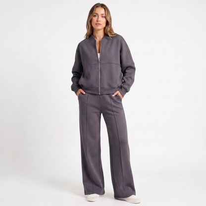 Women's Two-Piece Zip-Up Jacket and Wide-Leg Pants Set Edenforth