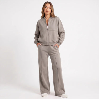 Women's Two-Piece Zip-Up Jacket and Wide-Leg Pants Set Edenforth