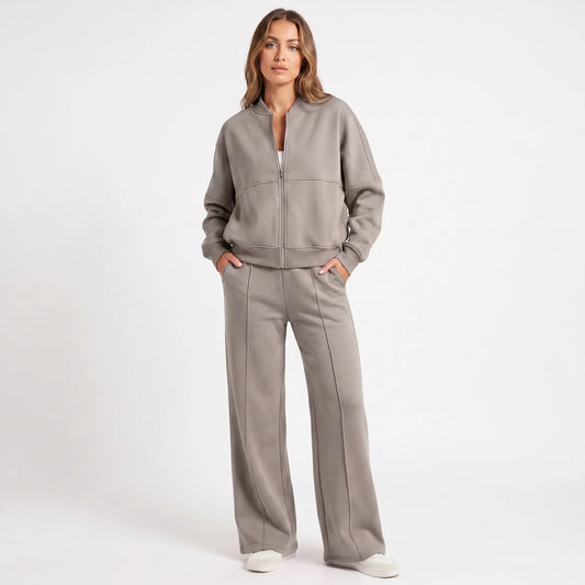 Women's Two-Piece Zip-Up Jacket and Wide-Leg Pants Set Edenforth