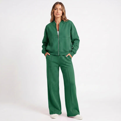 Women's Two-Piece Zip-Up Jacket and Wide-Leg Pants Set Edenforth