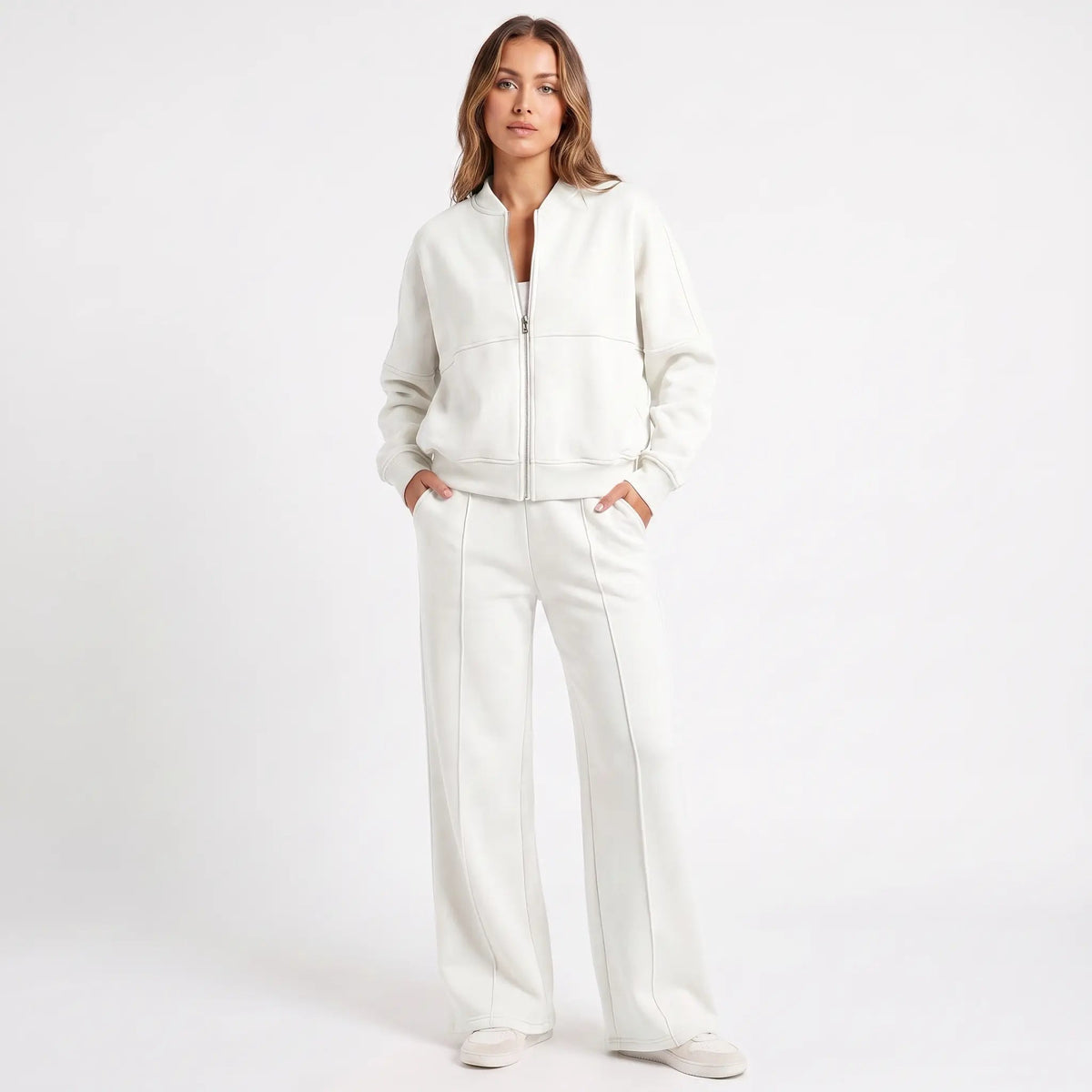 Women's Two-Piece Zip-Up Jacket and Wide-Leg Pants Set Edenforth