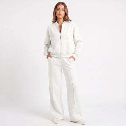 Women's Two-Piece Zip-Up Jacket and Wide-Leg Pants Set Edenforth