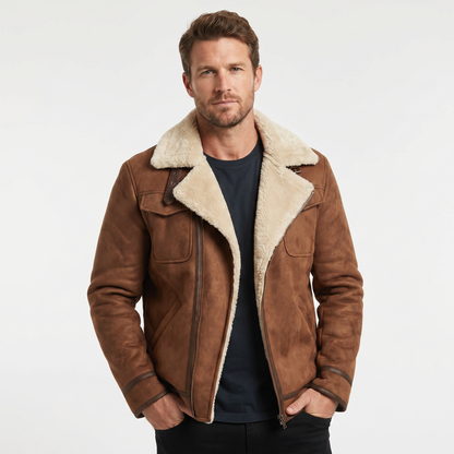 Men's Vintage Brown Suede Shearling Winter Jacket Edenforth