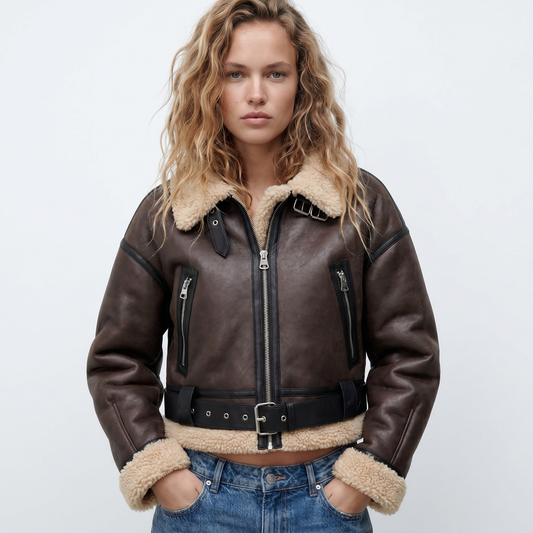 Women's Double-Sided Shearling Warm Bomber Fall Jacket Edenforth