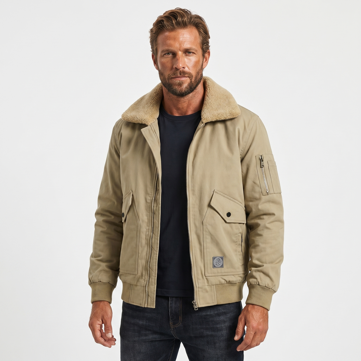 Men's Sherpa Lined Windproof Bomber Fall Jacket Edenforth