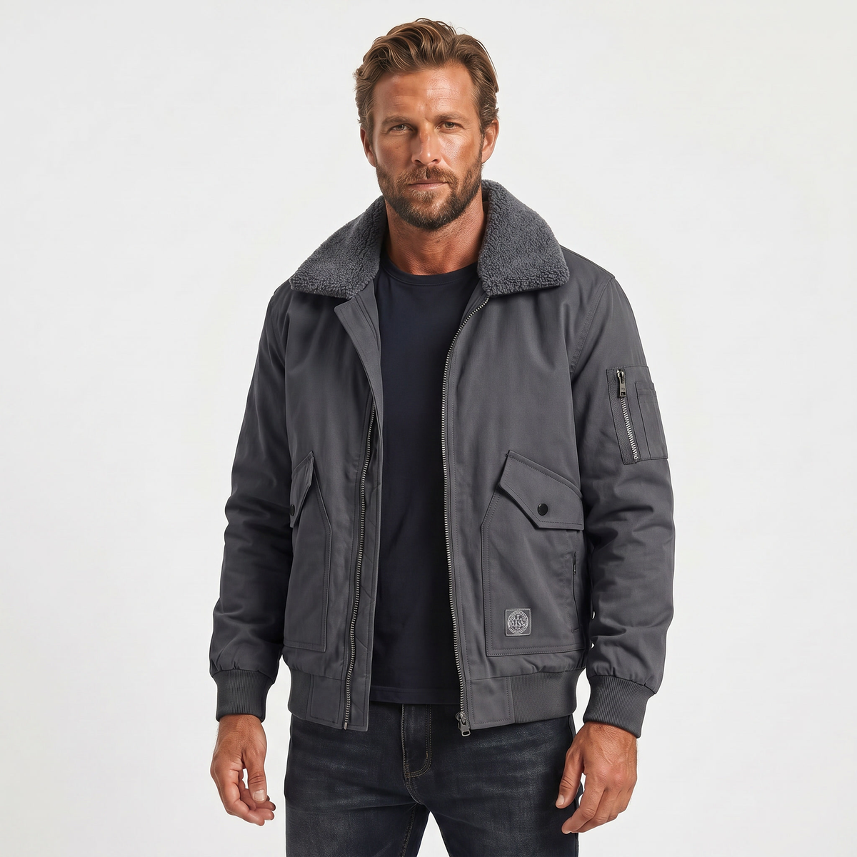 Men's Sherpa Lined Windproof Bomber Fall Jacket Edenforth