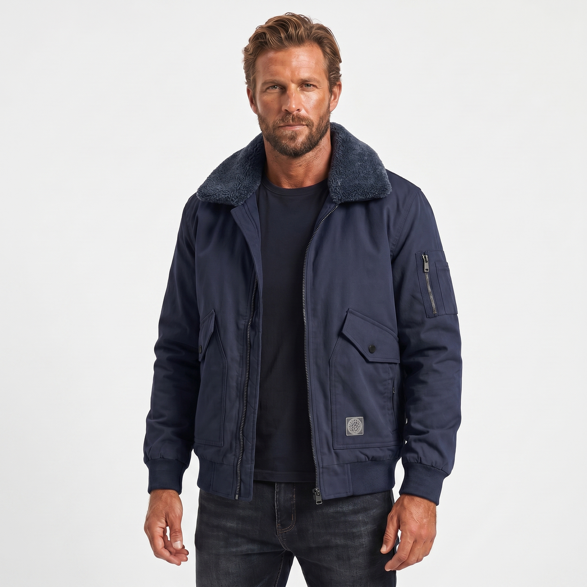 Men's Sherpa Lined Windproof Bomber Fall Jacket Edenforth