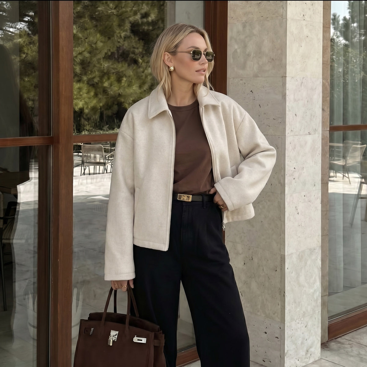 Women's Wool Blend Coat Cropped Oversized Collar Winter Jacket Edenforth