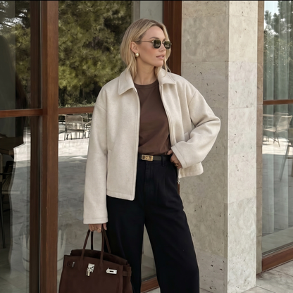 Women's Wool Blend Coat Cropped Oversized Collar Winter Jacket Edenforth