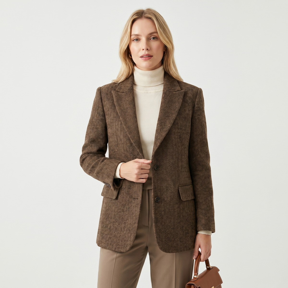 Women's Herringbone Wool Blend Tailored Blazer Edenforth