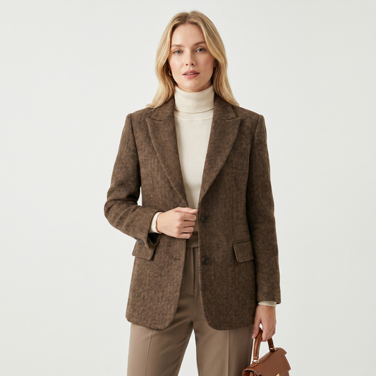 Women's Herringbone Wool Blend Tailored Blazer Edenforth
